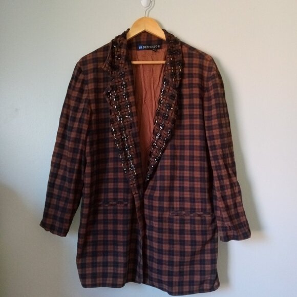 Vintage 1980s IB DIFFUSION Brown Design Jacket / Blazer with Sequins - Picture 1 of 7